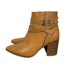 Bamboo Womens Tan Studded Stacked Heel Rigid Boots Size 8.5 New Without Box